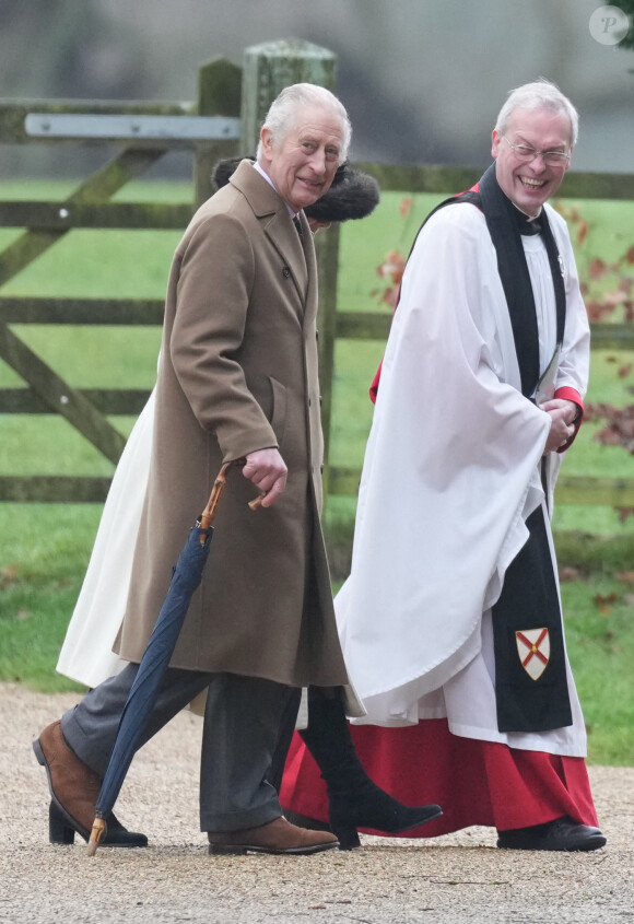 Une dernière sortie avant de retourner à Londres lundi. 
Charles III et la reine Camilla arrivent à la messe de St Mary Magdalene Church à Sandringham, dans le Norfolk. Dimanche 11 février 2024. @ PA Wire/ABACAPRESS.COM