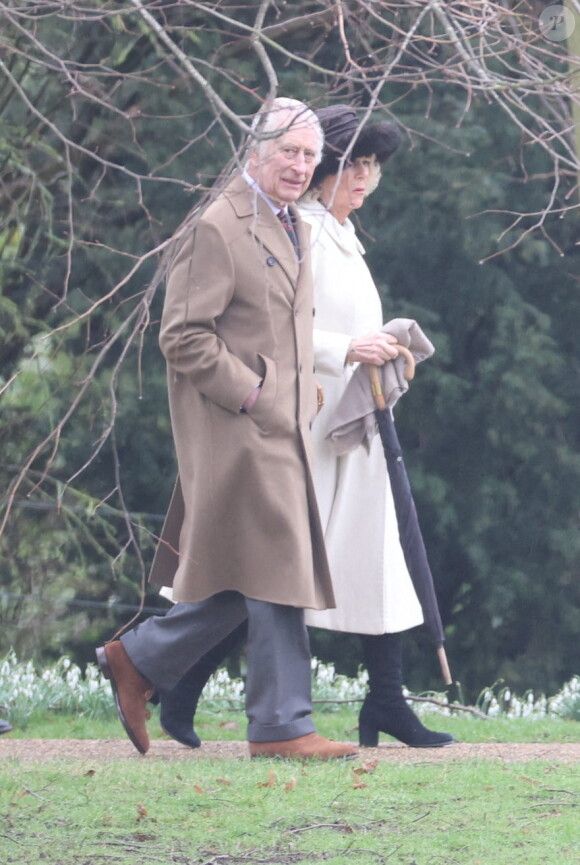 Il semblait très en forme et souriant.
Charles III et la reine Camilla arrivent à la messe de St Mary Magdalene Church à Sandringham, dans le Norfolk. Dimanche 11 février 2024. @ PA Wire/ABACAPRESS.COM