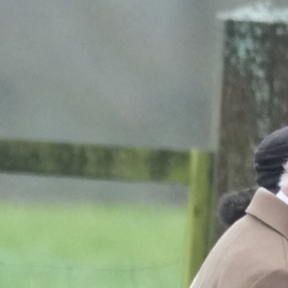 Charles III et la reine Camilla arrivent à la messe de St Mary Magdalene Church à Sandringham, dans le Norfolk. Dimanche 11 février 2024. @ PA Wire/ABACAPRESS.COM