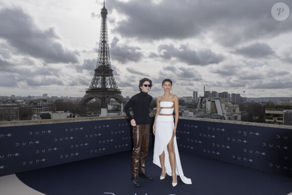 Timothée Chalamet et Zendaya - Photocall du film "Dune, deuxième partie" à l'hôtel Shangri-La à Paris, le 12 février 2024. © Olivier Borde/Bestimage