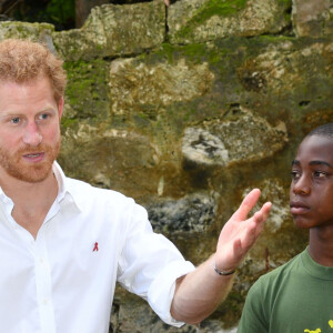 Le prince Harry rencontre des jeunes gens lors de sa visite au ranch ''Nature Fun Ranch'' à St Andrew à La Barbade, le 1er décembre 2016 avec qui il a parlé entre autre du Sida. 