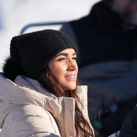 Le prince Harry, duc de Sussex et Meghan Markle, duchesse de Sussex, assistent à une séance de préparation des Invictus Games 2025 de Vancouver à Whistler, le 14 février 2024. 