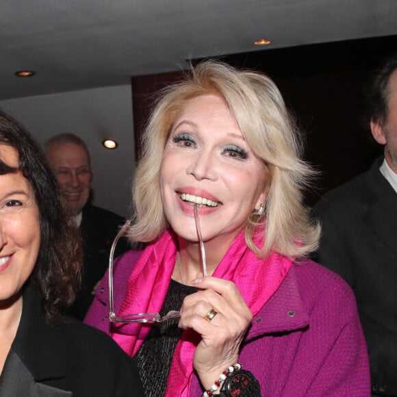 Exclusif - No Web - Anne Roumanoff et Amanda Lear - Cocktail à la suite de la générale de la pièce " L'argent de la vieille " au Théâtre Libre à Paris, France. Le 15 Février 2024. © Bertrand Rindoff / Bestimage 