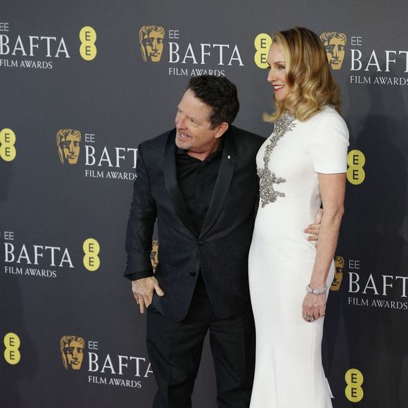 Michael J. Fox et son épouse Tracy Pollan - 77e cérémonie des British Academy of Film and Television Arts Awards au Royal Festival Hall de Londres. Le 18 février 2024.