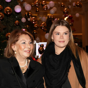 Exclusif - Louisette Levy-Soussan Azzoaglio (présidente de Action Innocence Monaco), Camille Gottlieb - Camille Gottlieb assiste à la vente aux enchères des sapins de Noël des créateurs au profit de l'association Action Innocence à l'hôtel de Paris à Monaco le 13 décembre 2023. Action Innocence Monaco est une association caritative qui vise à protéger les enfants contre les sollicitations sexuelles en ligne. © Claudia Albuquerque / Bestimage 