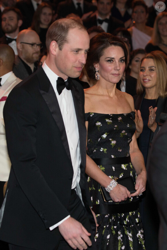 Le prince William et Kate Middleton arrivent à la cérémonie des British Academy Film Awards (BAFTA) au Royal Albert Hall à Londres, le 12 février 2017.