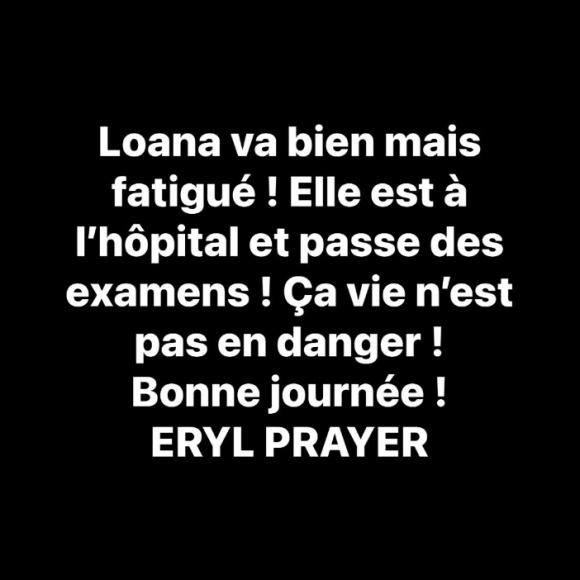 Eryl Prayer donne des nouvelles de Loana après son hospitalisation. Instagram