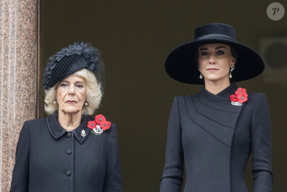 Camilla Parker Bowles, reine consort d'Angleterre, et Catherine (Kate) Middleton, princesse de Galles, - Les membres de la famille royale d'Angleterre et les personnalités lors du "Remembrance Sunday Service" à Londres, le 13 novembre 2022. 