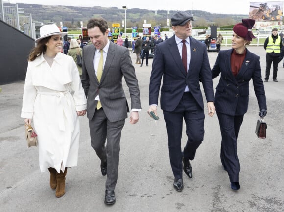 Zara Tindall, Mike Tindall, Princess Eugenie, Jack Brooksbank - La princesse Eugenie et son mari J.Brooksbank, M.Tindall et sa femme Z.Phillips (Z.Tindall), au festival de Cheltenham, le 13 mars 2024. 