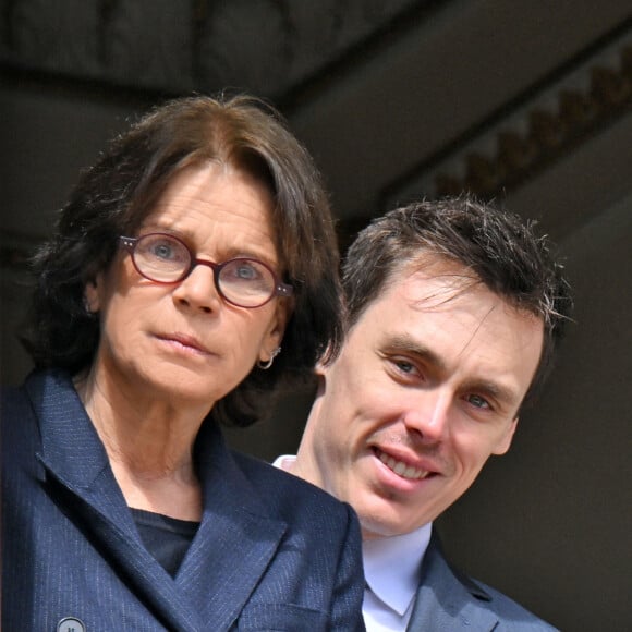 La princesse Stéphanie de Monaco et Louis Ducruet - Le prince de Monaco fête son anniversaire (66 ans) en famille sur la Place du Palais princier de Monaco, le 14 mars 2024. © Bruno Bebert/Bestimage 