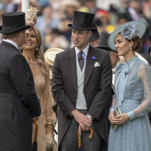 Le roi Willem Alexander des Pays-Bas, la reine Maxima, le prince William, duc de Cambridge, Catherine Kate Middleton, duchesse de Cambridge - La famille royale d'Angleterre et le couple royal des Pays-Bas sont sur l'hippodrome d'Ascot pour assister aux courses le 18 juin 2019.