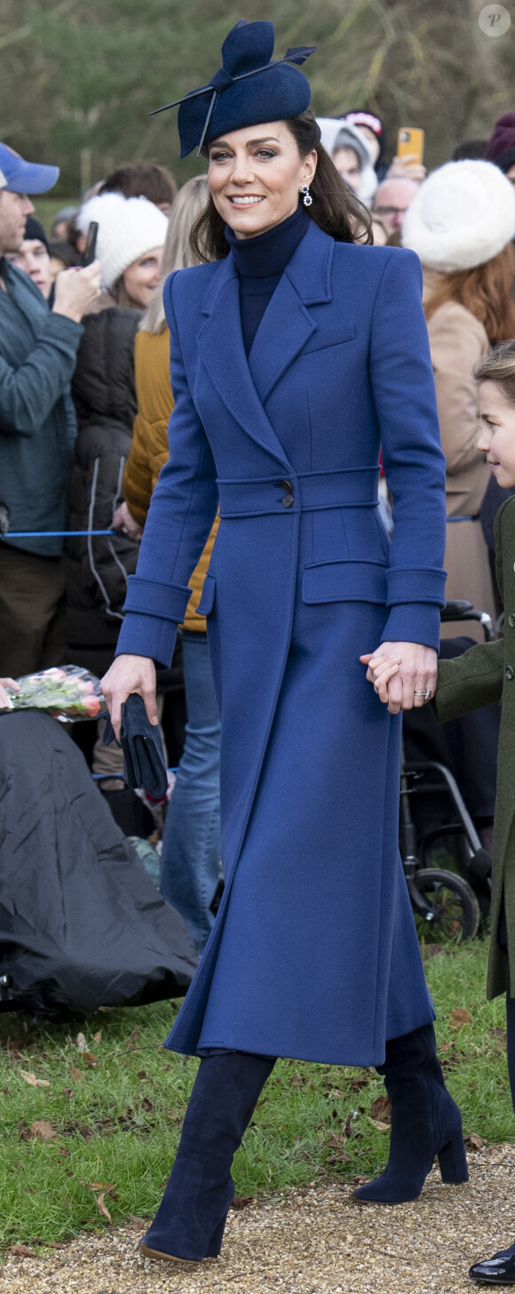 Catherine (Kate) Middleton, princesse de Galles - Les membres de la famille royale britannique lors de la messe du matin de Noël en l'église St-Mary Magdalene à Sandringham, le 25 décembre 2023.