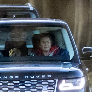 Le prince Andrew et son ex-femme Sarah Ferguson quittent le Royal Lodge à bord de leur Range Rover pour une promennade avec leur chien à Windsor le 30 janvier 2022. 