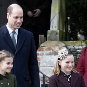 Le prince William, prince de Galles, la princesse Charlotte de Galles et Mia Tindall - Les membres de la famille royale britannique lors de la messe du matin de Noël en l'église St-Mary Magdalene à Sandringham, le 25 décembre 2023
