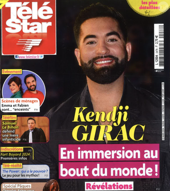 Kendji Girac en Une du magazine Télé Star du 30 mars au 5 avril 2024.
