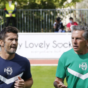 Bixente Lizarazu, Claude Puel - Match de football entre le Variétés Club de France et l'équipe du Centre Hospitalier Poissy / Saint-Germain-en-Laye au profit de la fondation Hôpitaux de Paris - Hôpitaux de France présidée par B.Macron. au stade Léo-Lagrange de Poissy, le 6 septembre 2020. Le coup d'envoi a été donné par C.Lara et H.Ben Arfa. © Marc Ausset-Lacroix/Bestimage 