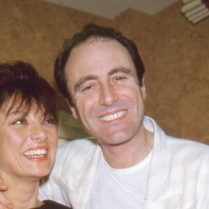Michel Delpech et sa femme Geneviève à l'Olympia à Paris le 7 avril 1984. 
