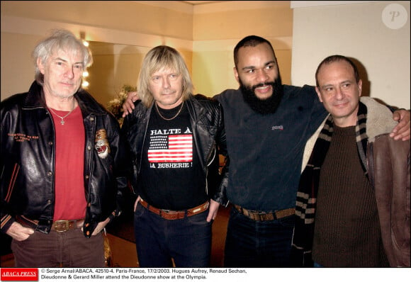 Hugues Aufray, Renaud Sechan et Gérard Miller assistent au spectacle de Dieudonné à l'Olympia le 17 février 2003.