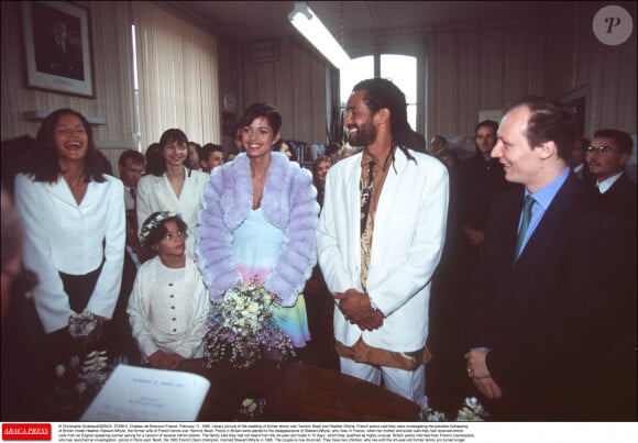 Christophe Guibbaud/ABACA. Château de Brecourt-France, 11 février 1995. Mariage de l'ancienne star du tennis Yannick Noah et de Heather Whyte.