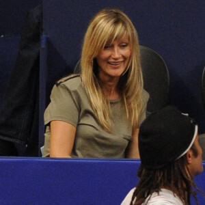 Le tennisman Yannick Noah, sa femme Isabelle Camus et leur fils Joalukas Noah lors de la 2e journée du Trophée Jean-Luc Lagardère au stade Pierre Courbertin à Paris, France, le 2 octobre 2010. Photo par Corinne Dubreuil/Cameleon/ABACAPRESS.COM