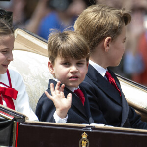 La princesse Charlotte, le prince Louis, le prince George de Galles - La famille royale d'Angleterre lors du défilé "Trooping the Colour" à Londres. Le 17 juin 2023  Princess Charlotte, Prince George and Prince Louis during Trooping the Colour at Horse Guards Parade, London. Trooping the Colour is a traditional parade held to mark the official birthday of Britains Sovereign. It will be the first Trooping the Colour held for King Charles III since he ascended to the throne. Westminster London England Horse Guards Parade Copyright: xBenjaminxGilbertx