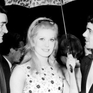 Festival de Cannes 1964. Jacques Demy (à gauche) et Catherine Deneuve sourient après avoir remporté la Palme d'or pour le film Les Parapluies de Cherbourg, France, le 15 mai 1964. Photo par Starstock/Photoshot/ABACAPRESS.COM