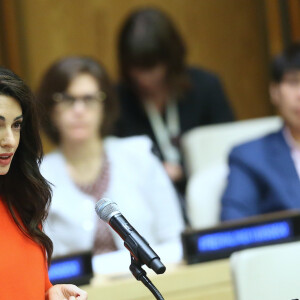 Amal Clooney lors d'un discours aux Nations Unies sur le thème de la justice et de la démocratie à New York le 28 septembre 2018. © Morgan Dessalles / Bestimage USA 