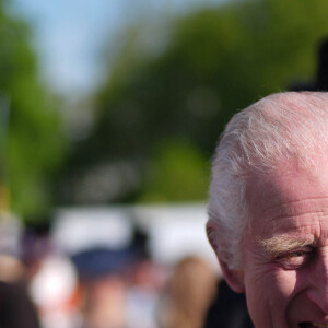 Le roi Charles III d'Angleterre et Camilla Parker Bowles, reine consort d'Angleterre, reçoivent des invités lors d'une Garden Party à Buckingham Palace à Londres, le 8 mai 2024. 