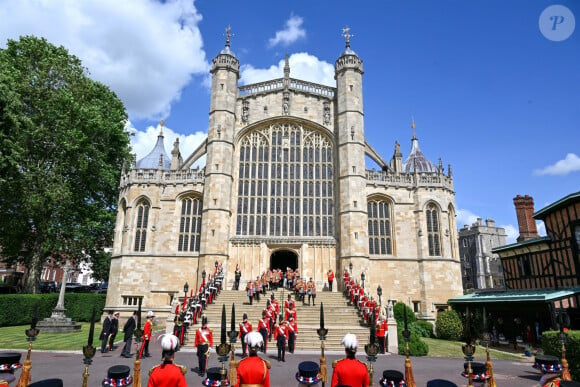 Une décision qui a déclenché des polémiques. 
St George's Chapel lors du service annuel de l'ordre de la jarretière à la chapelle St George du château de Windsor, le 19 juin 2023. 