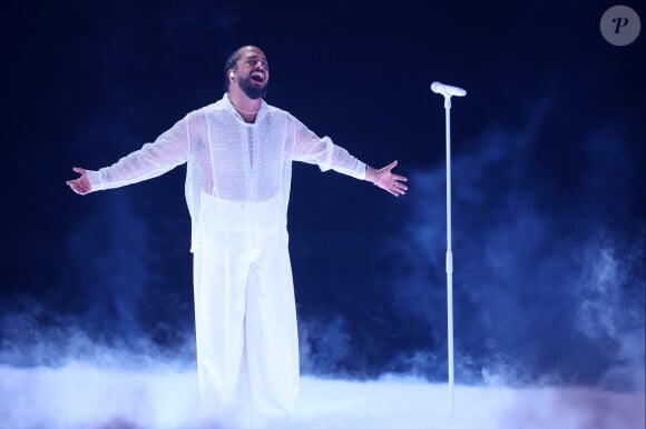 Slimane avec sa chanson "Mon Amour" lors de la première répétition générale avant la finale de la 68ème édition du Concours Eurovision de la chanson (ESC) à la Malmö Arena, en Suède © Sanjin Strukic/PIXSELL/Bestimage