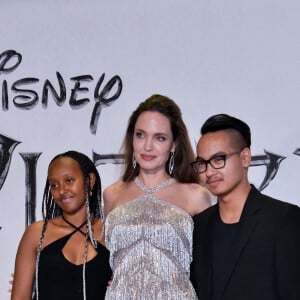 (De gauche à droite) Zahara Marley Jolie-Pitt, Angelina Jolie et Maddox Jolie-Pitt assistent à la première japonaise du film "Maléfique : Mistress of Evil" à Tokyo, au Japon, le 3 octobre 2019. Photo par Keizo Mori/UPI/ABACAPRES.COM