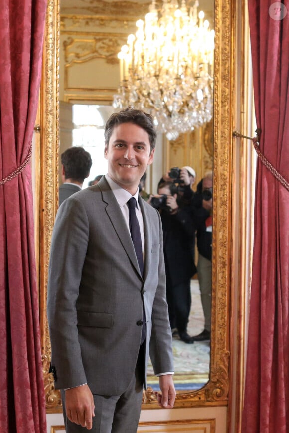 Le Premier ministre Gabriel Attal reçoit son homologue norvégien, Jonas Gahr Store pour un déjeuner de travail à l'hôtel Matignon à Paris, le 14 mai 2024. © Stéphane Lemouton / Bestimage 