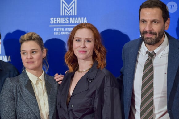 Mehdi Nebbou, Audrey Fleurot et Marie Denarnaud assistent à l'avant première "HPI" lors du Festival Series Mania 2023 le 18 mars 2023 à Lille. Franck Castel/ABACAPRESS.COM