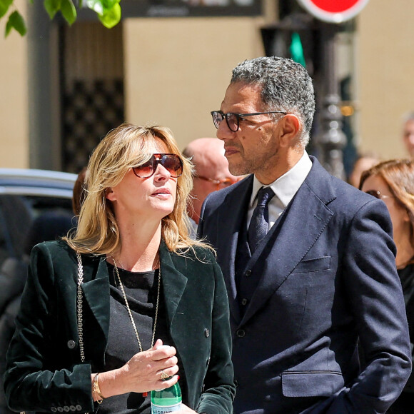 Milo Lavoine, Sarah Poniatowski (Lavoine), son compagnon Roschdy Zem, Roman Lavoine - Arrivées aux obsèques du prince Jean-Stanislas Poniatowski en l'Eglise polonaise à Paris, France. © Jacovides-Moreau/Bestimage