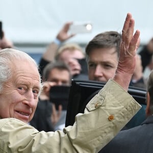 Le roi Charles III d'Angleterre arrive au Lady Day du premier jour du Derby d'Epsom à Epsom Downs, Royaume Uni, le 31 mai 2024. © Justin Goff/GoffPhotos/Bestimage