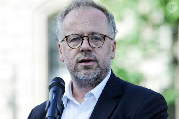 Discours de Christophe Deloire, secrétaire général de Reporters sans frontières. Hommage place de la republique au journaliste frederic leclerc-imhoff, tué en ukraine, le 10 juin 2022 à Paris. Christophe Michel / ABACAPRESS.COM