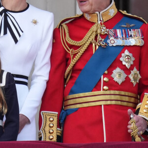 La princesse Charlotte, Catherine Kate Middleton, princesse de Galles, le roi Charles III d'Angleterre et la reine consort Camilla - Les membres de la famille royale britannique au balcon du Palais de Buckingham lors de la parade militaire "Trooping the Colour" à Londres le 15 juin 2024 © Julien Burton / Bestimage 