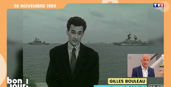  Il a lui même été surpris de se revoir ainsi.
Gilles Bouleau face à des images de lui datant de 1989 dans la matinale "Bonjour !" de TF1