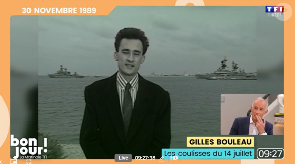 "Oh la vache ! La coupe de cheveux ! C'était des vrais, à l'époque c'était des vrais ouais...", a-t-il commenté avec humour.
Gilles Bouleau face à des images de lui datant de 1989 dans la matinale "Bonjour !" de TF1