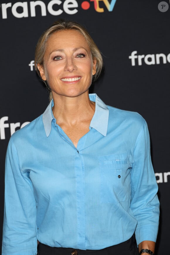 Anne-Sophie Lapix au photocall pour la conférence de presse de rentrée de France TV à la Grande Halle de la Villette à Paris, France, le 11 juillet 2023. © Coadic Guirec/Bestimage