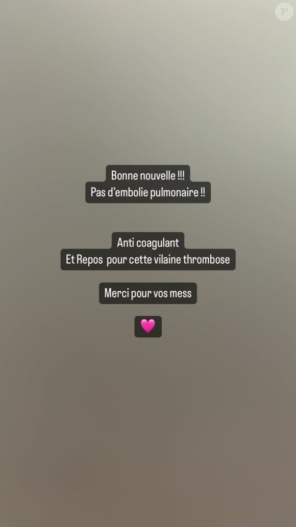 Si elle a évité l'embolie pulmonaire, la compagne d'Hugo Clément est sous anticoagulant et doit repasser des examens
Alexandra Rosenfeld hospitalisée à cause d'une thrombose veineuse