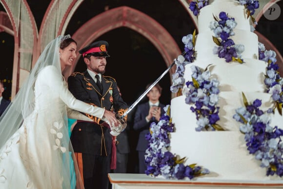 Mariage du prince Hussein bin Abdullah II et Rajwa Al-Saif au palais Husseiniya à Amman, Jordanie le 1er juin 2023. 