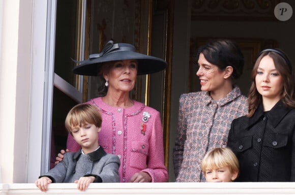 Stefano Casiraghi, La princesse Caroline de Hanovre, Charlotte Casiraghi, Francesco Casiraghi et La princesse Alexandra de Hanovre lors de la Fête Nationale de la principauté de Monaco, le 19 novembre 2022. © Claudia Albuquerque/Bestimage 