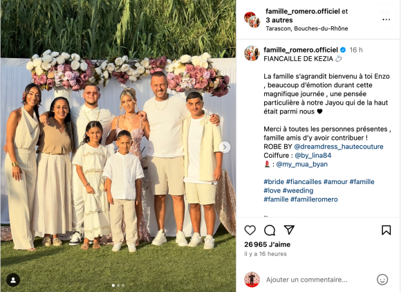 La famille Romero a dévoilé une belle nouvelle dimanche 21 juillet 202 sur Instagram
La famille Romero officialise les fiançailles de Kezia.