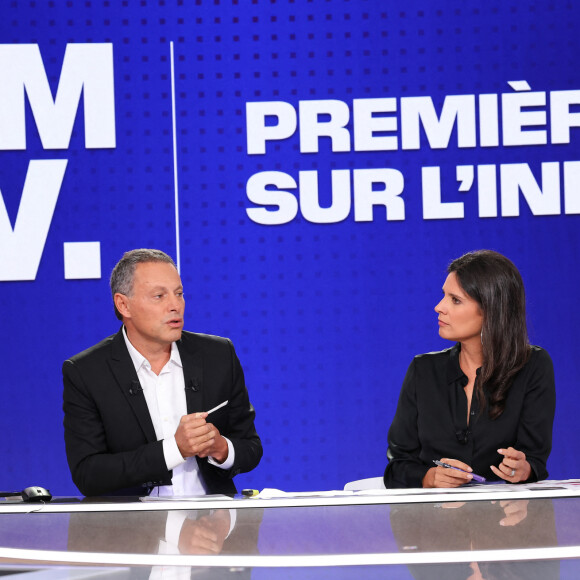 BFMTV : ce qui va changer après le départ de Marc-Olivier Fogiel
Marc-Olivier Fogiel et Apolline de Malherbe lors de la conférence de presse de rentrée BFM TV. - RMC du groupe Altice France à Paris