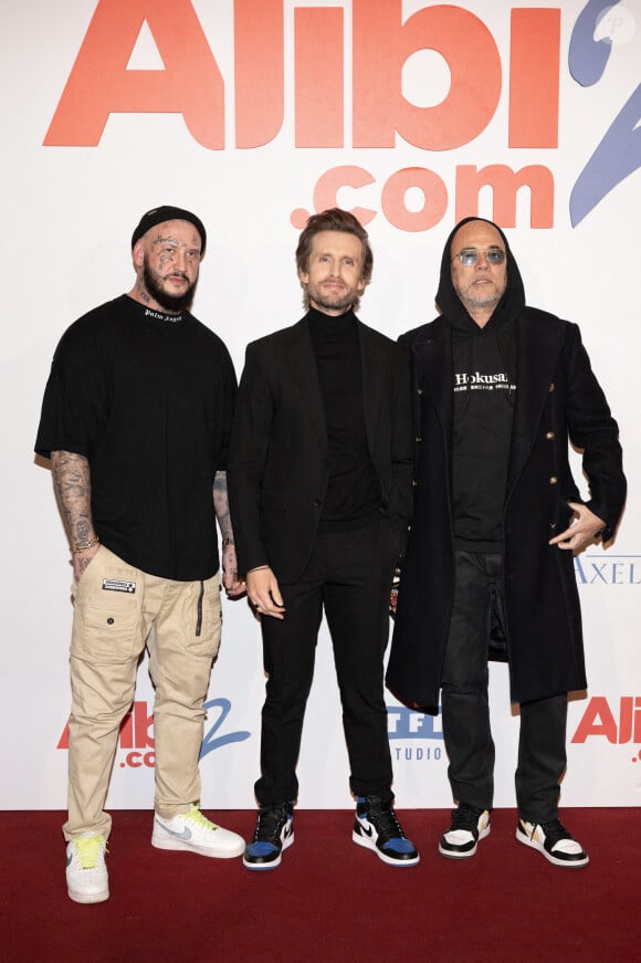 Seth Gueko, Philippe Lacheau et Pascal Obispo assistent à la première d'Alibi.com 2 au Grand Rex, le 6 février 2023 à Paris. David Niviere/ABACAPRESS.COM