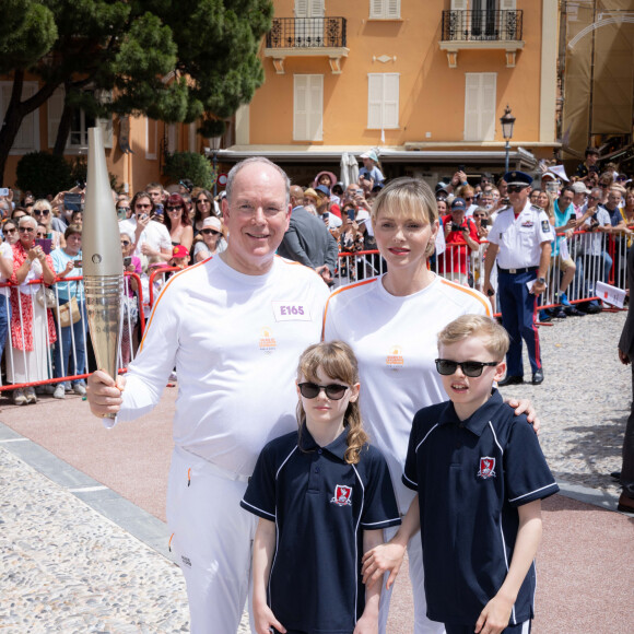 Princess Charlene of Monaco (La princesse Charlène de Monaco), Prince Albert II of Monaco (Le prince Albert II de Monaco), Prince Jacques of Monaco (Le prince Jacques de Monaco, marquis des Baux), Princess Gabriella of Monaco (La princesse Gabriella de Monaco, comtesse de Carladès) lors du relais de la Flamme Olympique des Jeux olympiques d'été de Paris 2024 à Monaco, le 18 juin 2024. Paris se prépare à accueillir les XXXIIIèmes Jeux Olympiques d'été, du 26 juillet au 11 août 2024. Olivier Huitel/Pool Monaco/Bestimage