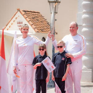 Princess Charlene of Monaco (La princesse Charlène de Monaco), Prince Albert II of Monaco (Le prince Albert II de Monaco), Prince Jacques of Monaco (Le prince Jacques de Monaco, marquis des Baux), Princess Gabriella of Monaco (La princesse Gabriella de Monaco, comtesse de Carladès) lors du relais de la Flamme Olympique des Jeux olympiques d'été de Paris 2024 à Monaco, le 18 juin 2024. Paris se prépare à accueillir les XXXIIIèmes Jeux Olympiques d'été, du 26 juillet au 11 août 2024. Olivier Huitel/Pool Monaco/Bestimage