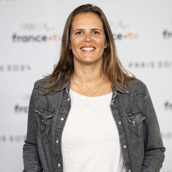 Laure Manaudou lors de la présentation des journalistes et chroniqueurs de France Télévisions pour les Jeux Olympiques 2024 au musée de l'Homme à Paris, le 11 juin 2024. © Pierre Perusseau / Bestimage 