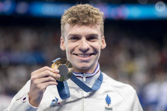 Léon Marchand a remporté la médaille d’or sur le 200 m 4 nages, son quatrième titre olympique lors des Jeux Olympiques de Paris 2024 (JO) le 2 aout 2024. © Perusseau-Jacovides/Bestimage